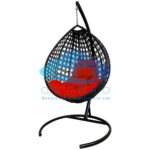 Подвесное Кресло Капля Люкс с Ротангом Чёрное/подушка Красная